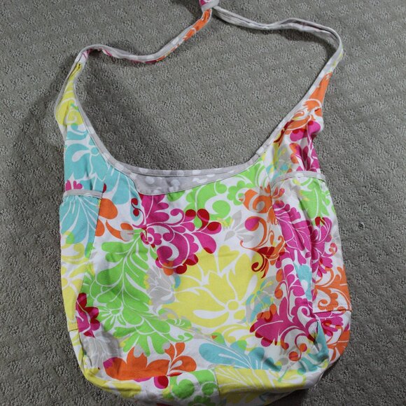 thirty-one Handbags - Thirty-one Vibrant Multi-color Leaf & Grey Polka Dot Pattern Reversible Fabric